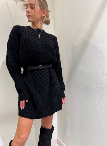 Shop Online Vestito corto in maglia nero con trecce HaveOne