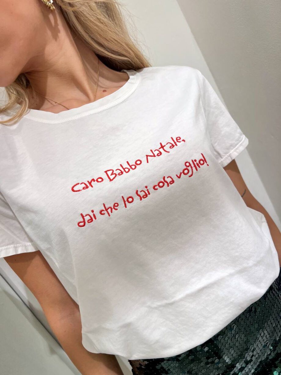 Shop Online T-shirt bianca ricamo "Caro Babbo Natale..." Vicolo