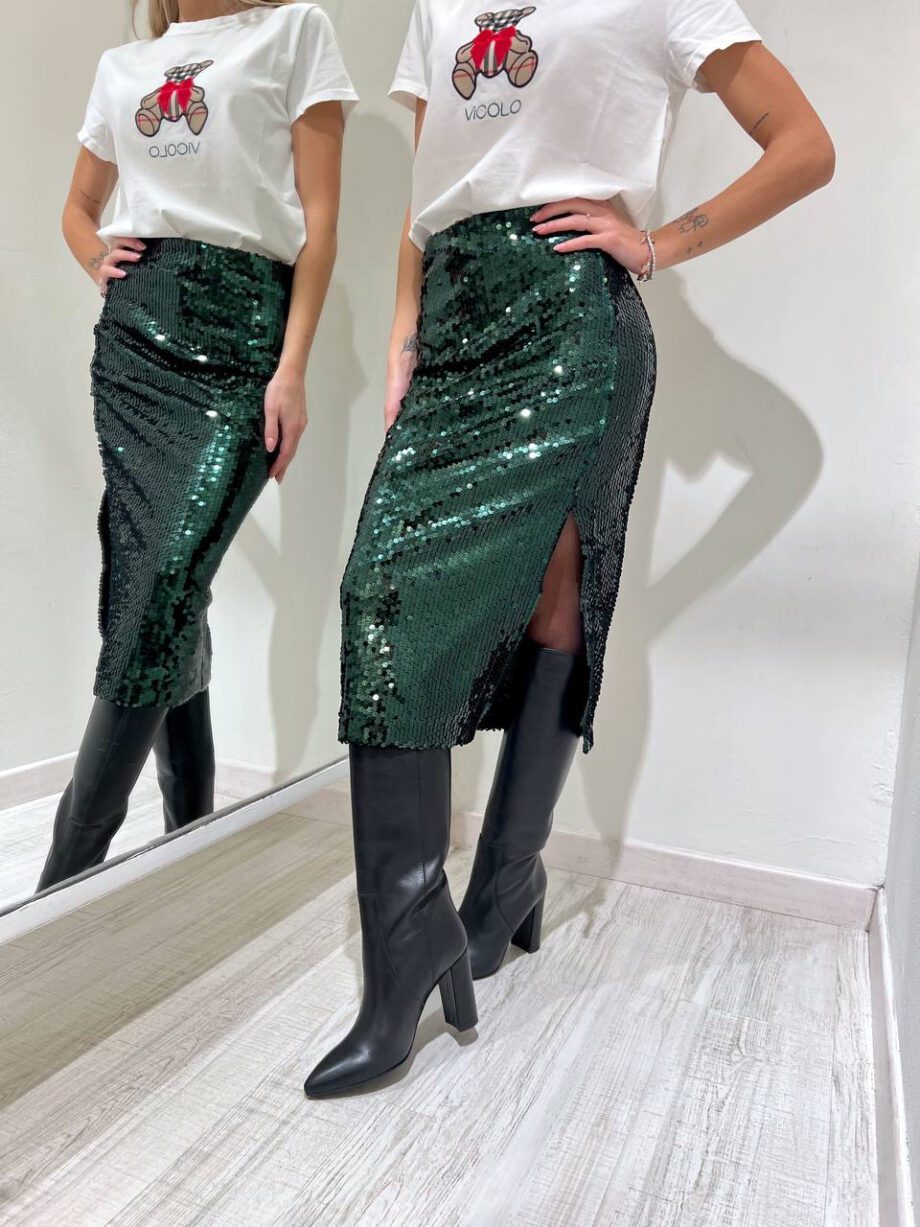 Shop Online Longuette paillettes verde con spacco Vicolo