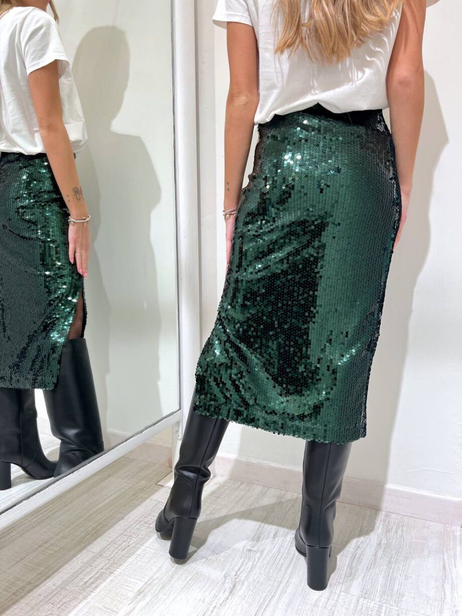 Shop Online Longuette paillettes verde con spacco Vicolo