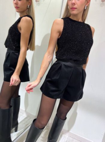 Shop Online Top canotta nero con peloncino lurex Vicolo