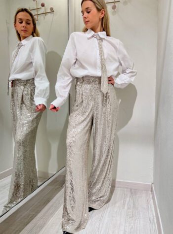 Shop Online Pantalone palazzo in paillettes argento HaveOne
