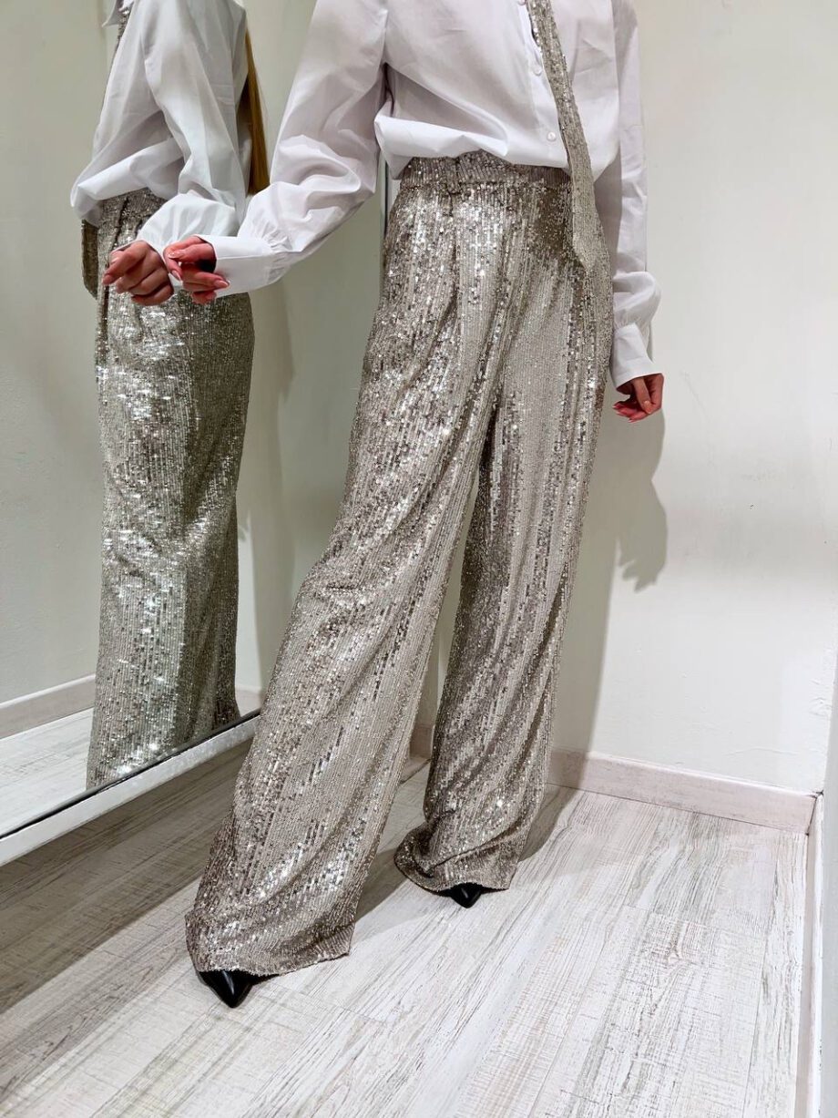 Shop Online Pantalone palazzo in paillettes argento HaveOne