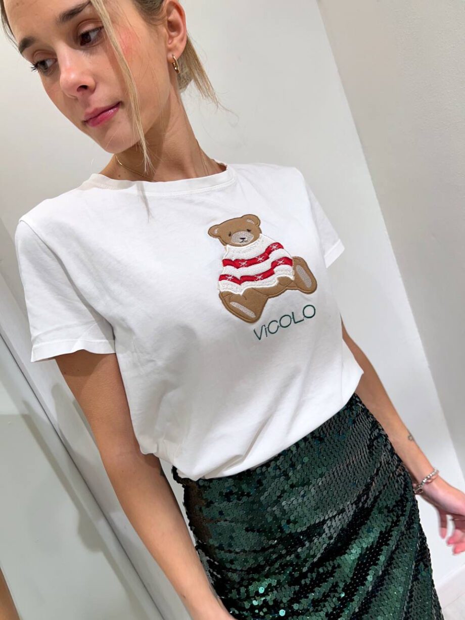 Shop Online T-shirt bianca con patch teddy Vicolo