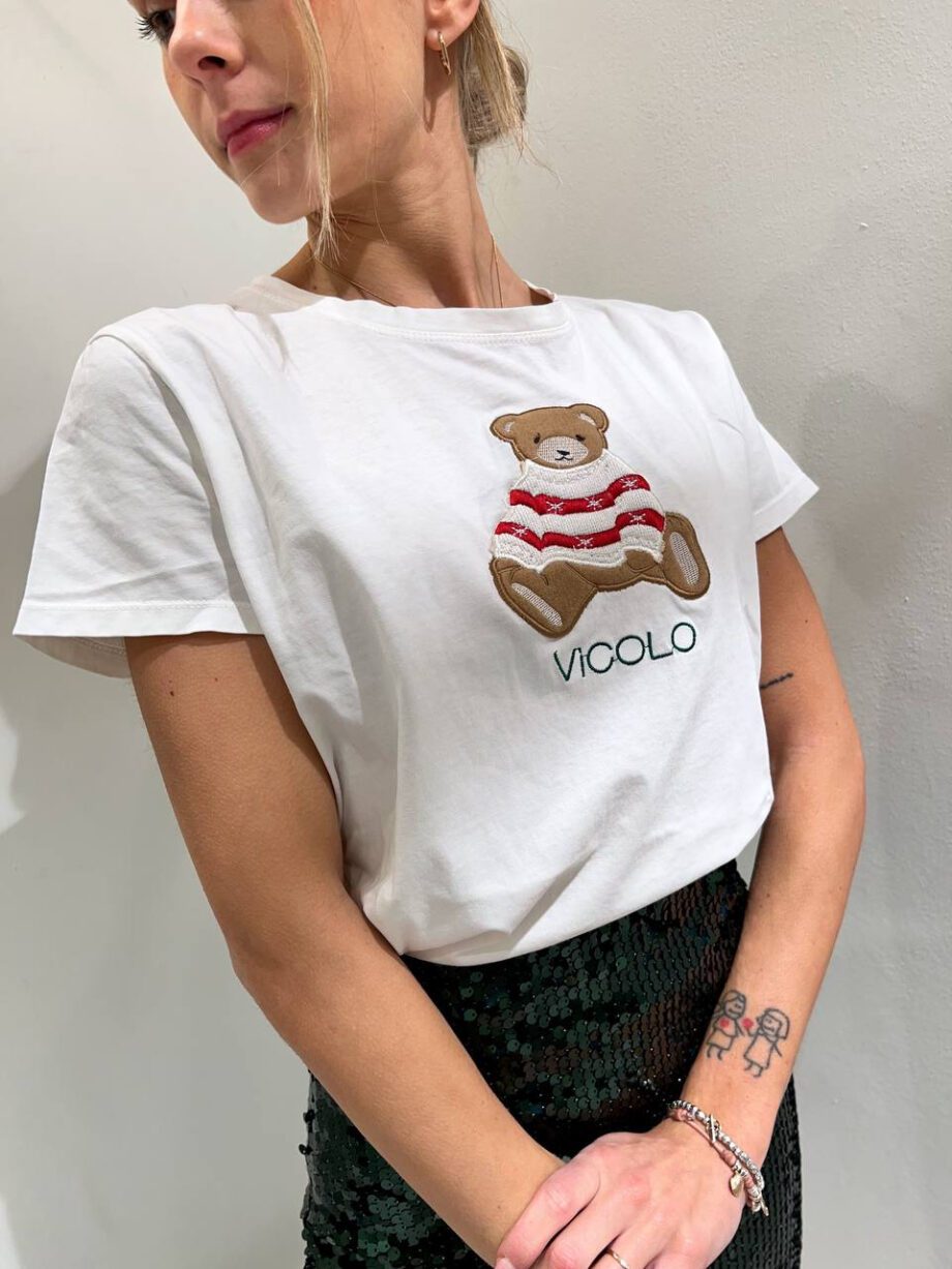 Shop Online T-shirt bianca con patch teddy Vicolo