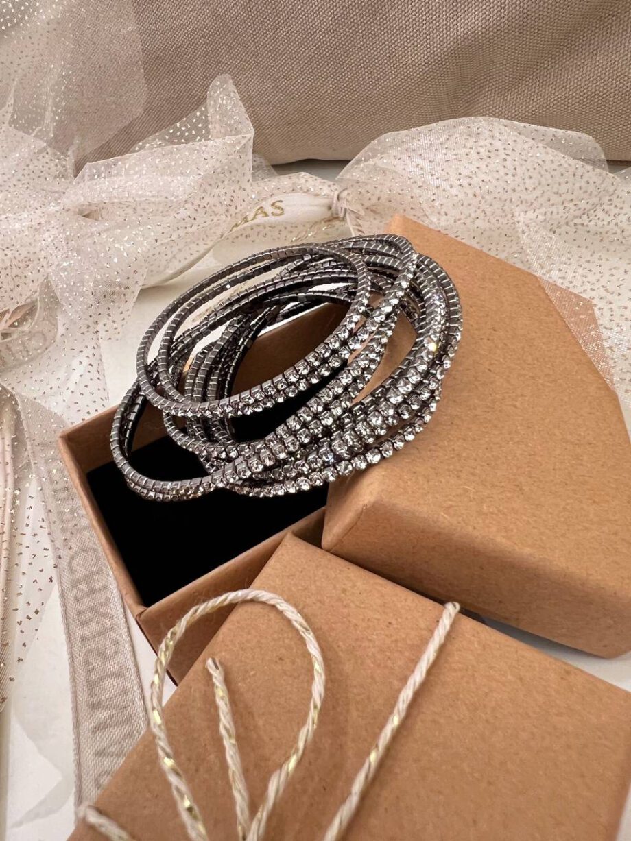 Shop Online Set di bracciali neri con strass argento