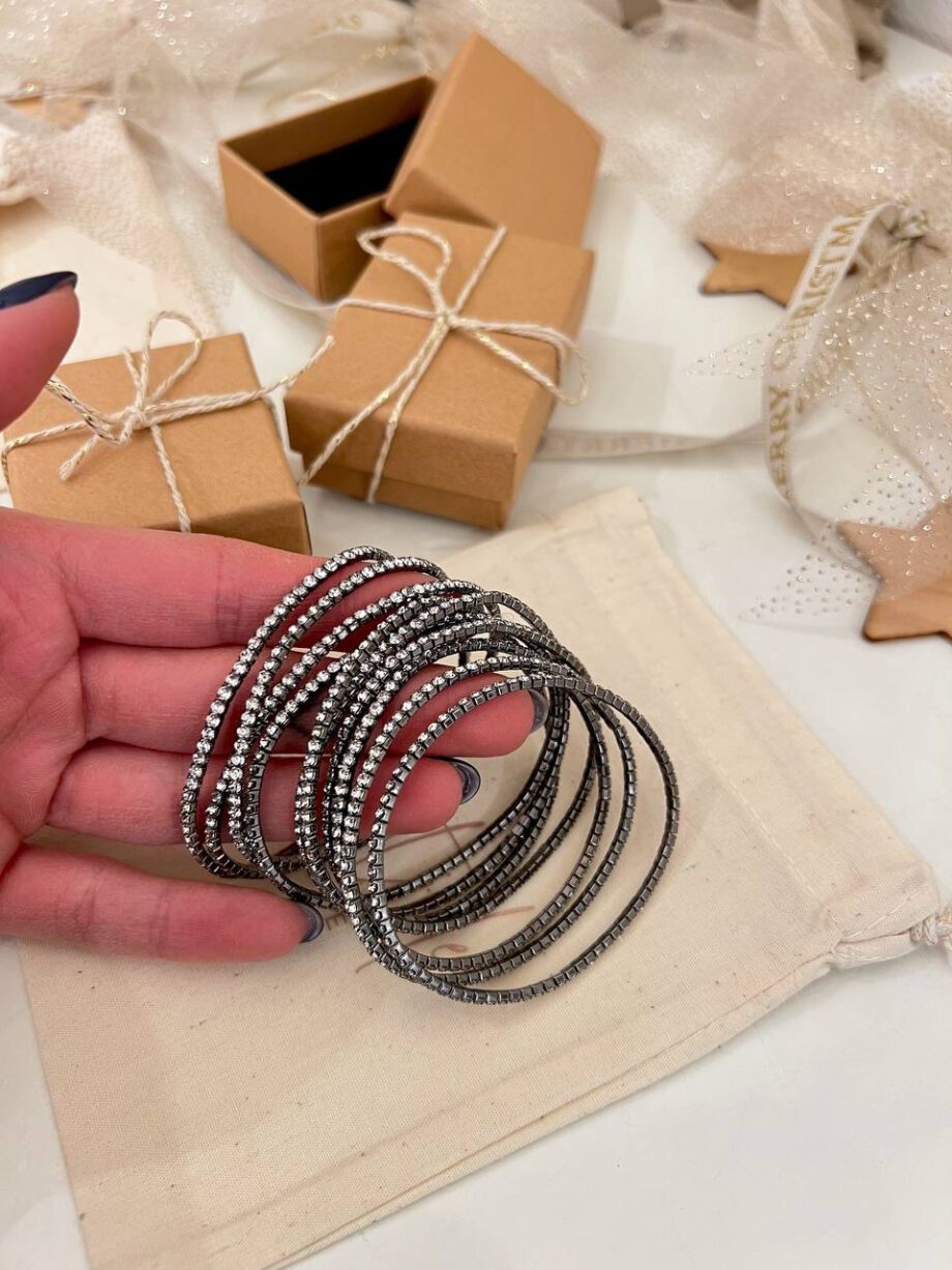 Shop Online Set di bracciali neri con strass argento