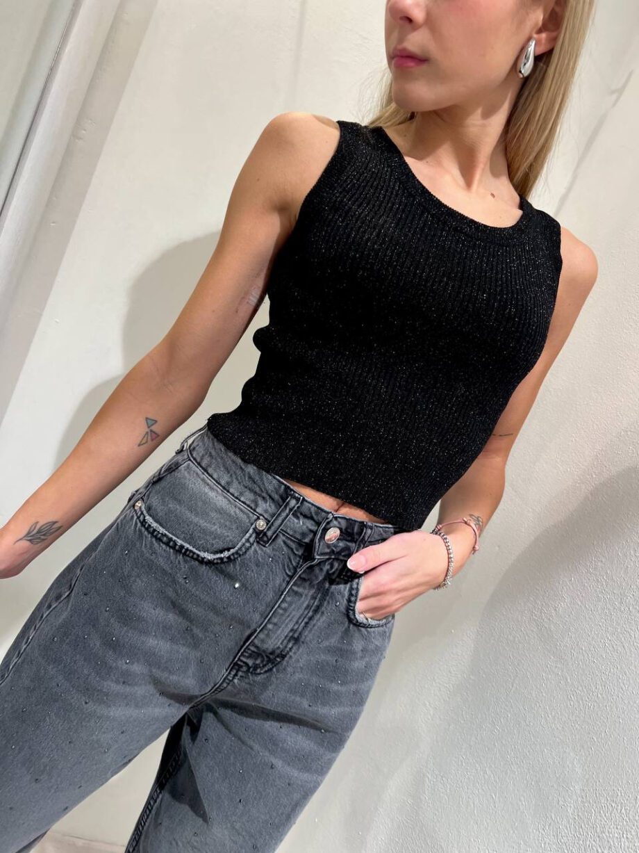 Shop Online Canotta cropped nera lurex Vicolo