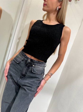 Shop Online Canotta cropped nera lurex Vicolo