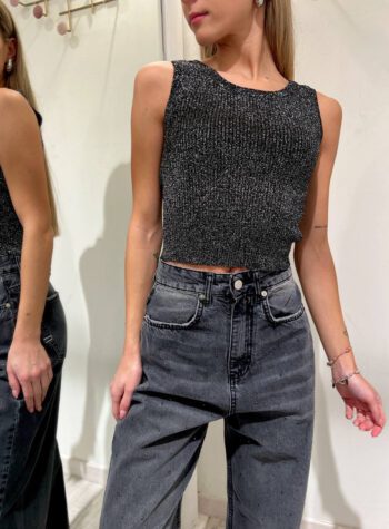 Shop Online Canotta cropped nera lurex Vicolo