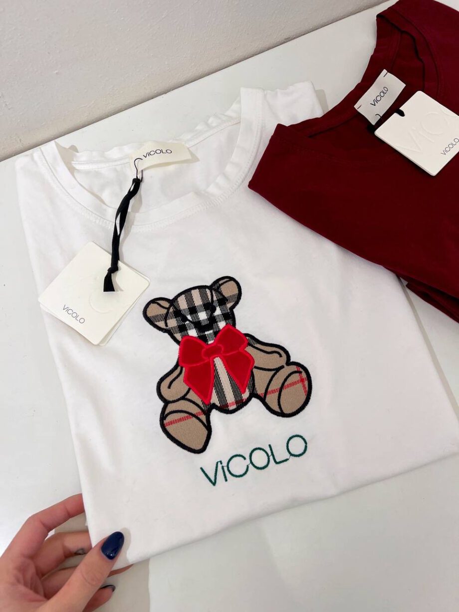 Shop Online T-shirt bianca con patch teddy check Vicolo