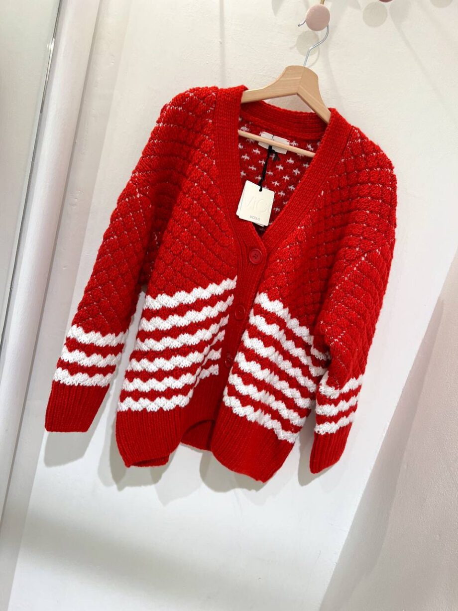 Shop Online Cardigan in maglia rosso e bianco Vicolo
