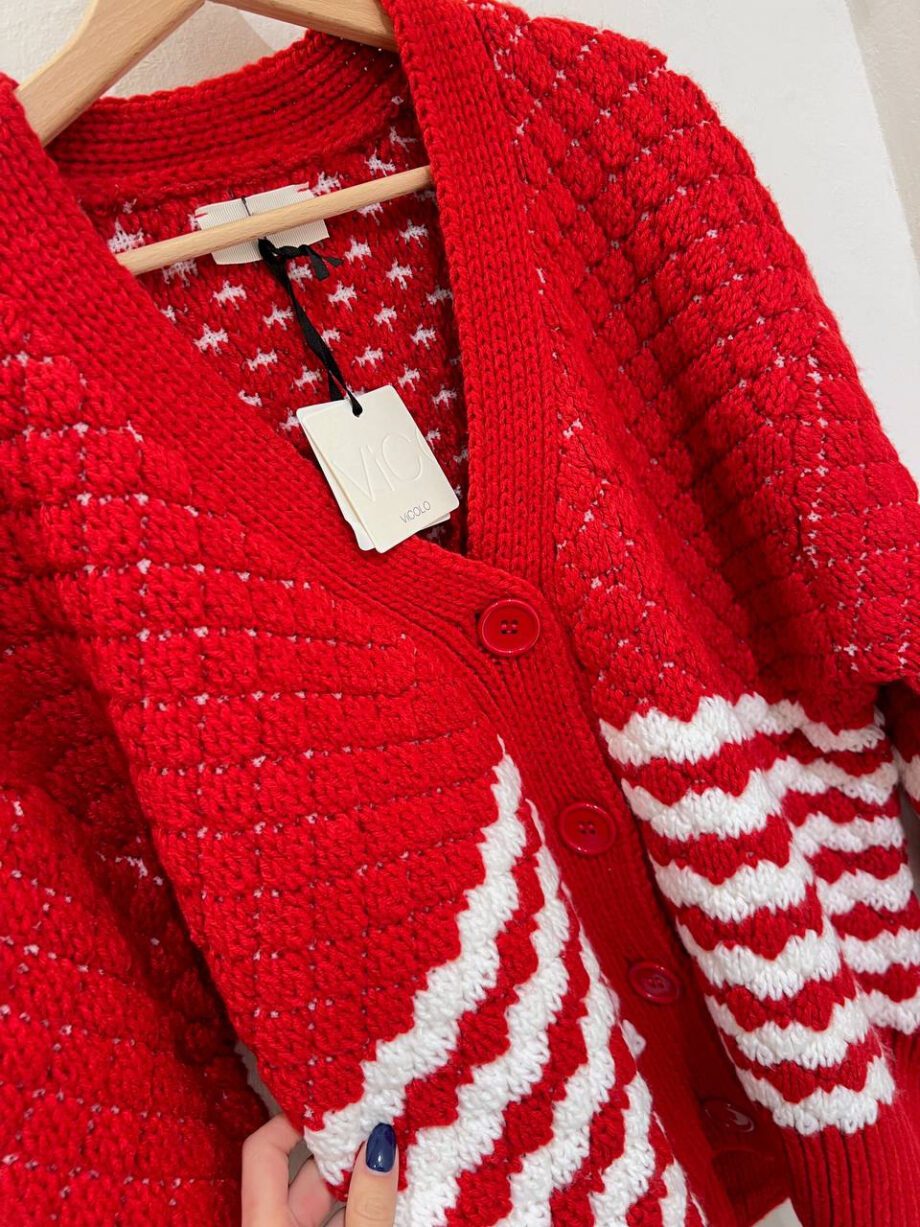 Shop Online Cardigan in maglia rosso e bianco Vicolo