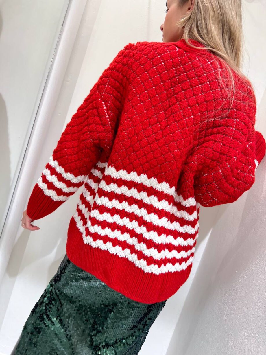 Shop Online Cardigan in maglia rosso e bianco Vicolo