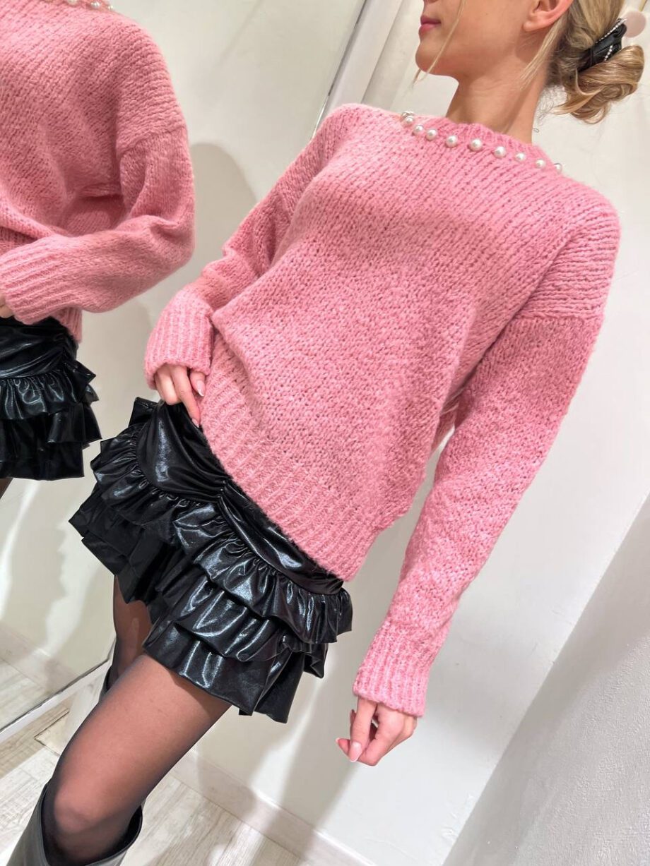Shop Online Maglione girocollo rosa con perle Kontatto