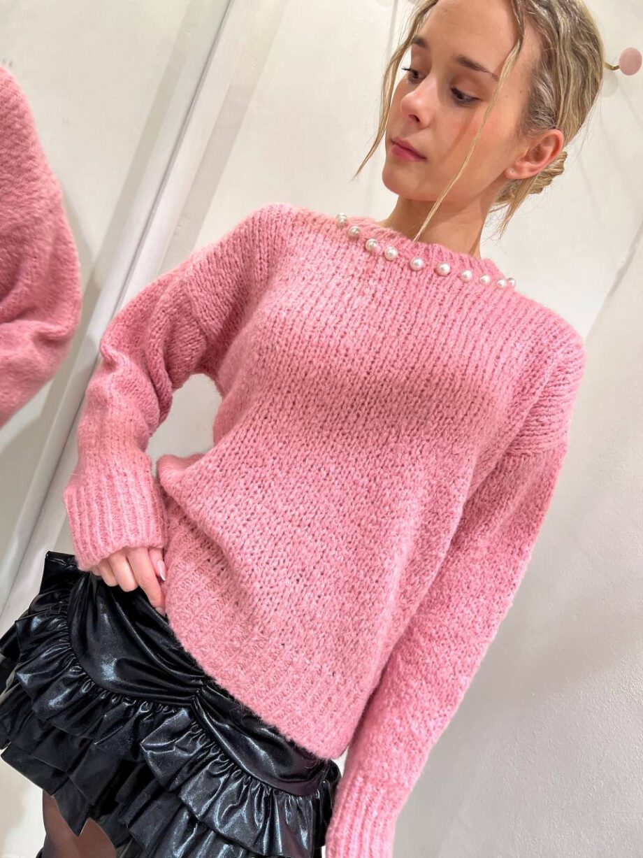 Shop Online Maglione girocollo rosa con perle Kontatto