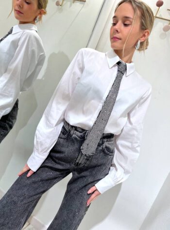 Shop Online Camicia bianca con cravatta paillettes nera HaveOne