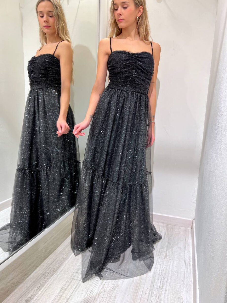 Shop Online Vestito lungo in tulle nero glitter Vicolo