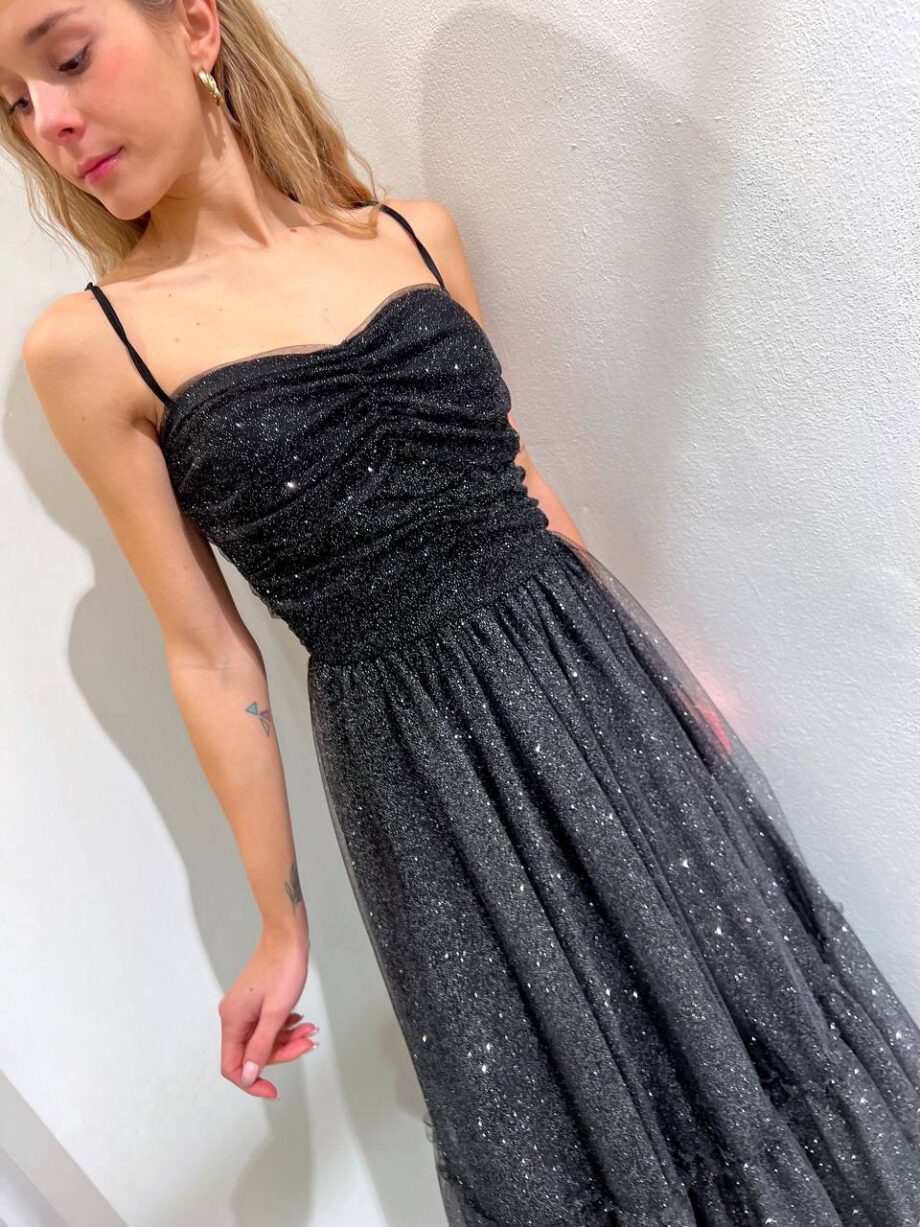 Shop Online Vestito lungo in tulle nero glitter Vicolo