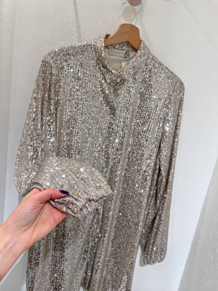 Shop Online Vestito camicia in paillettes argento HaveOne