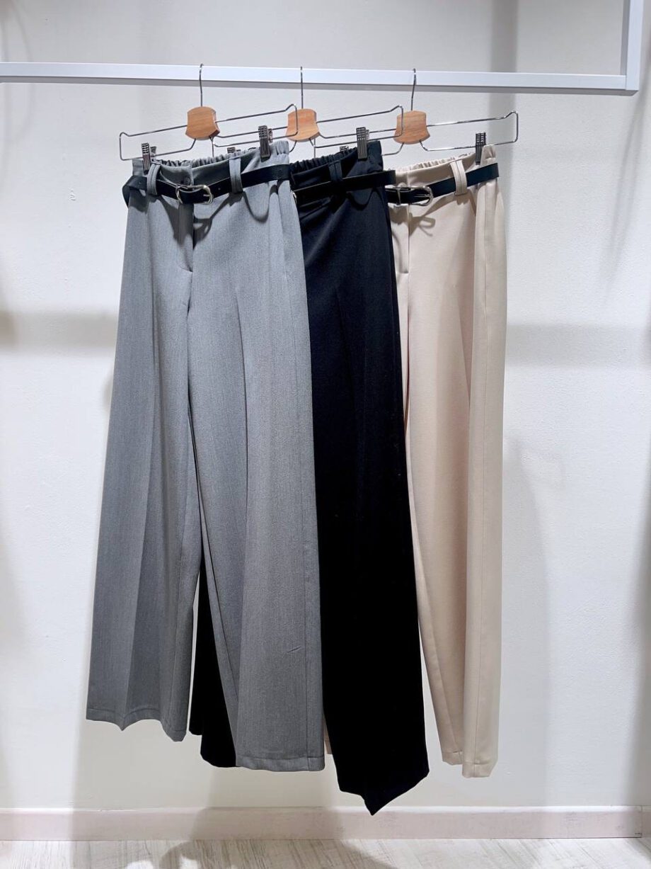 Shop Online Pantalone palazzo panna con cintura Haveone