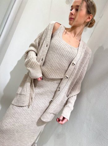 Shop Online Cardigan in maglia beige a coste Vicolo