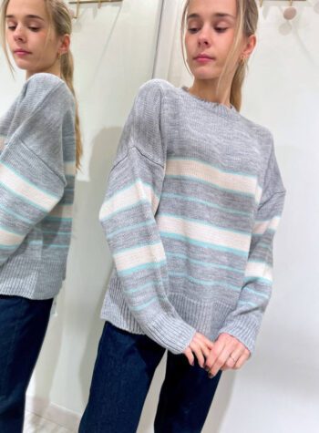 Shop Online Maglione grigio a righe azzurre e burro Vicolo