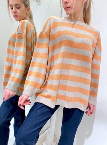 Shop Online Maglione over a righe arancio e beige Vicolo