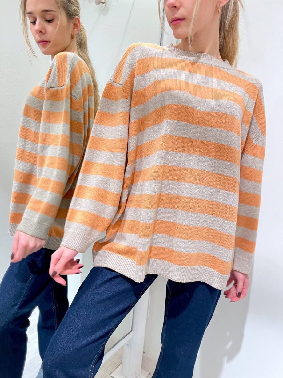 Shop Online Maglione over a righe arancio e beige Vicolo