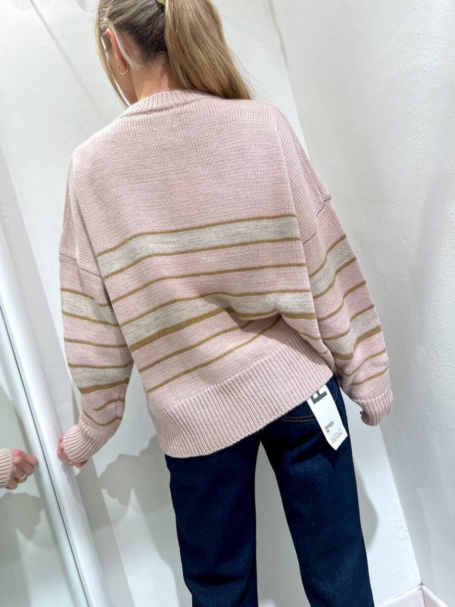 Shop Online Maglione rosa nude a righe beige e marrone Vicolo