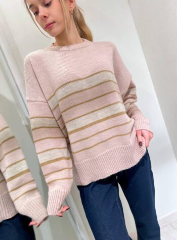 Shop Online Maglione rosa nude a righe beige e marrone Vicolo