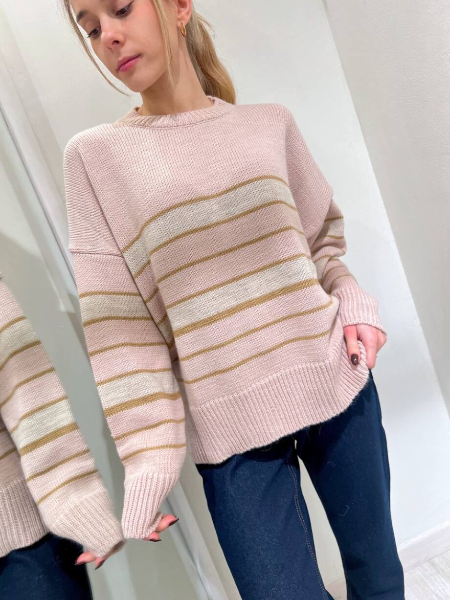 Shop Online Maglione rosa nude a righe beige e marrone Vicolo