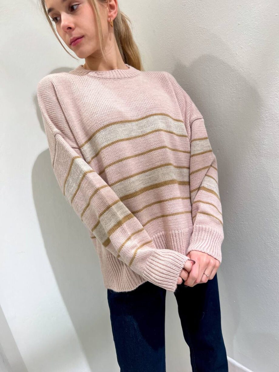 Shop Online Maglione rosa nude a righe beige e marrone Vicolo