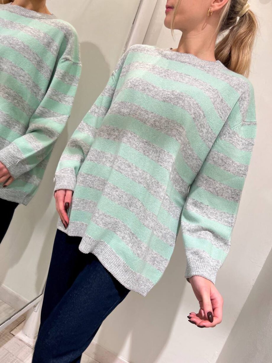 Shop Online Maglione over a righe grigio e menta Vicolo