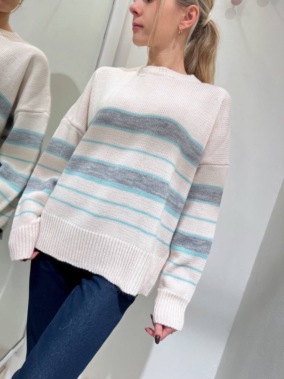 Shop Online Maglione burro a righe azzurre e grigie Vicolo