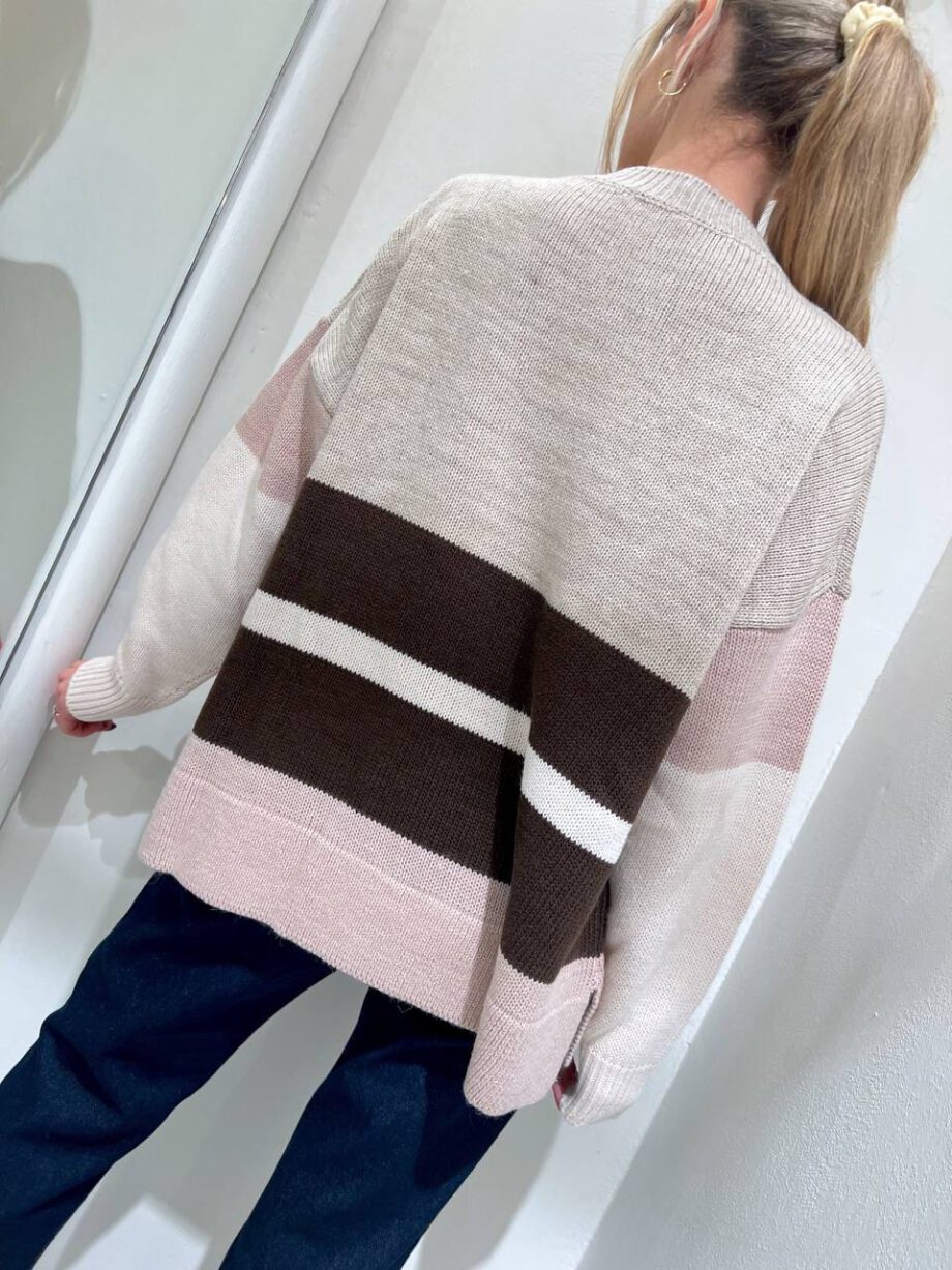 Shop Online Maglione beige a righe marroni con spacchi Vicolo