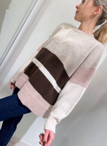 Shop Online Maglione beige a righe marroni con spacchi Vicolo