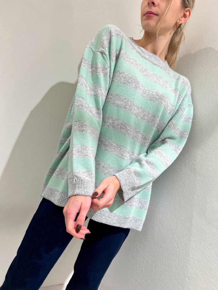 Shop Online Maglione over a righe grigio e menta Vicolo