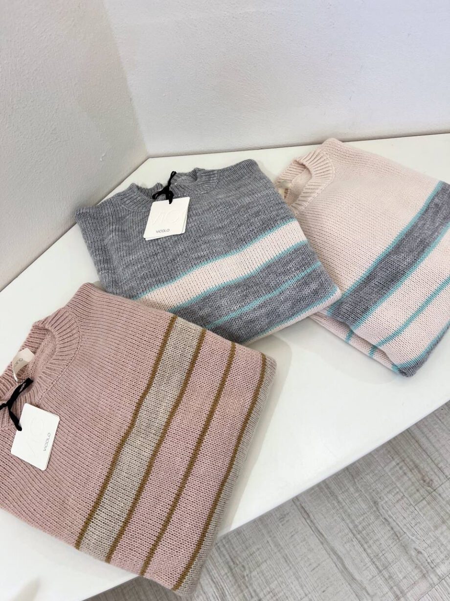 Shop Online Maglione over a righe grigio e rosa nude Vicolo
