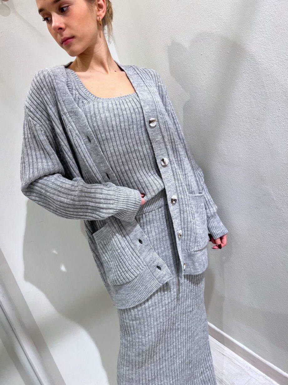 Shop Online Cardigan in maglia grigio a coste Vicolo