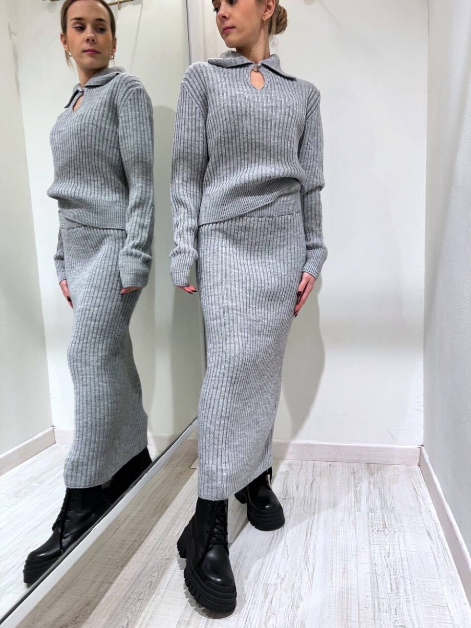 Shop Online Longuette in maglia grigia a coste Vicolo