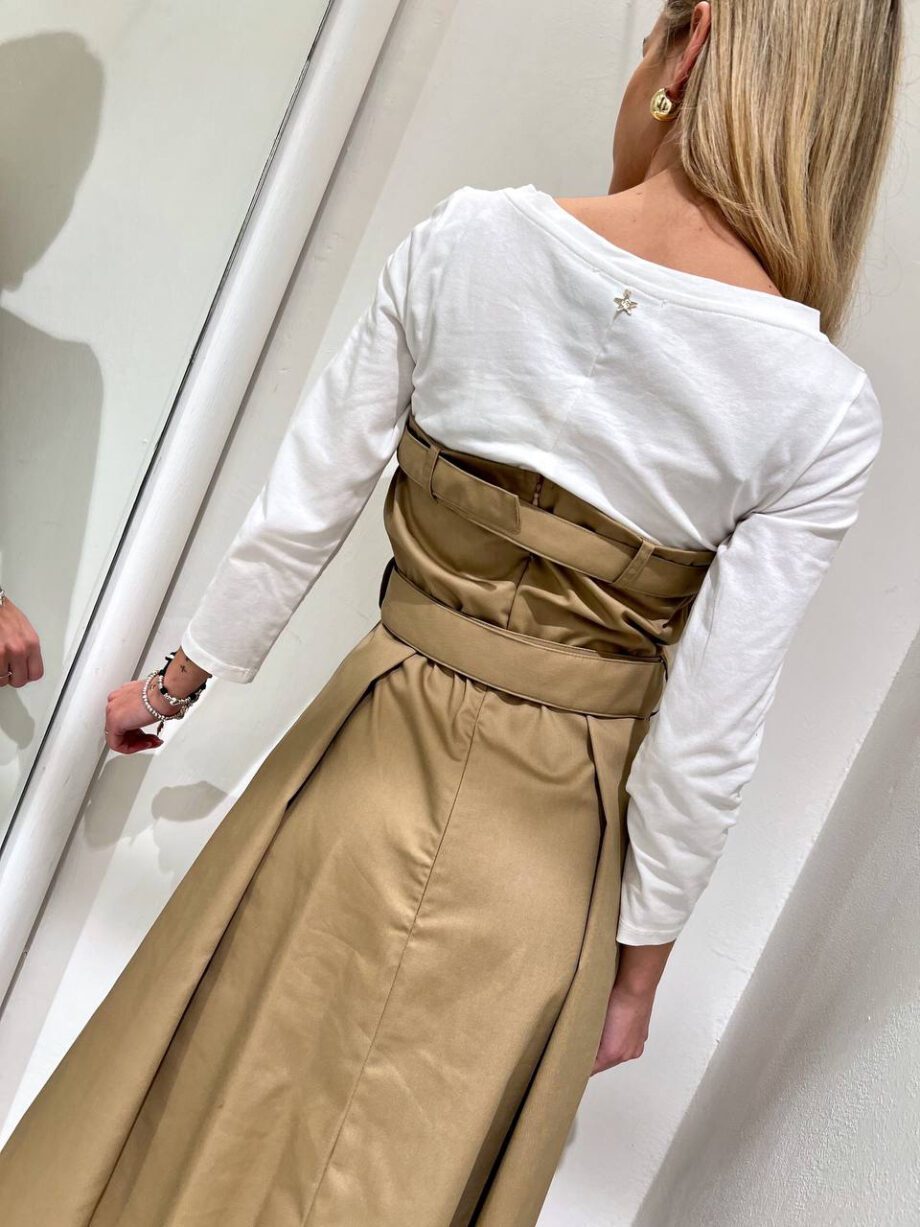 Shop Online Vestito midi beige in cotone con cinture Souvenir