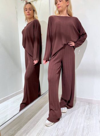 Shop Online Pantalone palazzo in maglia cacao Kontatto