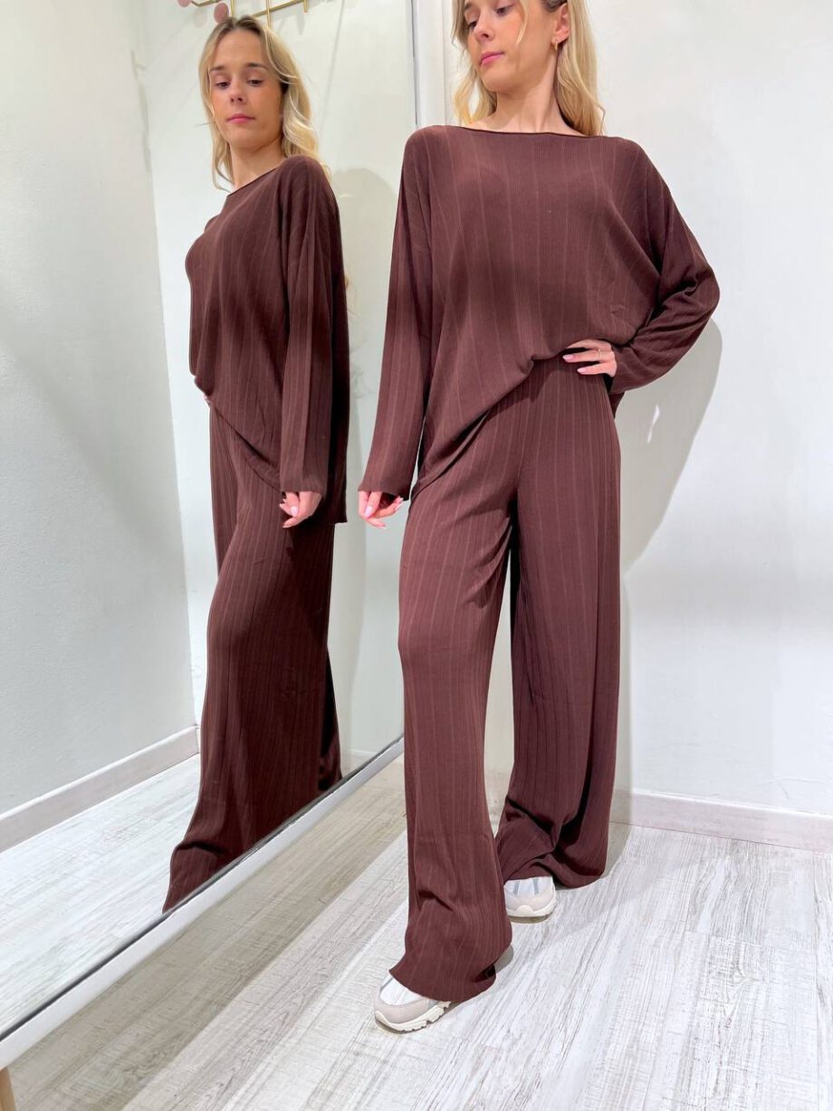 Shop Online Pantalone palazzo in maglia cacao Kontatto