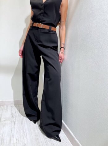 Shop Online Pantalone palazzo nero con cintura HaveOne