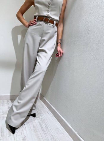 Shop Online Pantalone palazzo grigio perla con cintura HaveOne