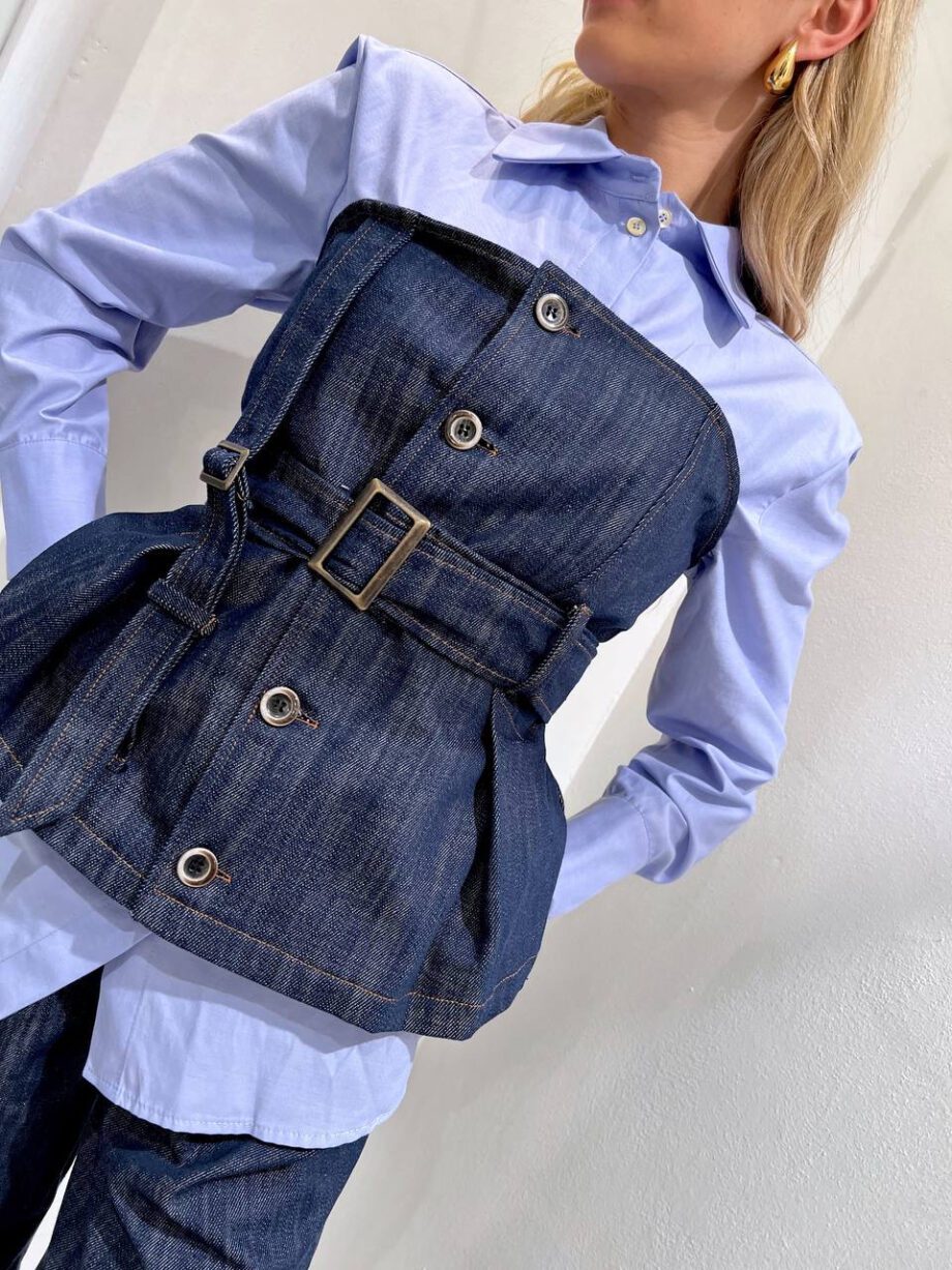 Shop Online Camicia azzurra con corpetto jeans Souvenir