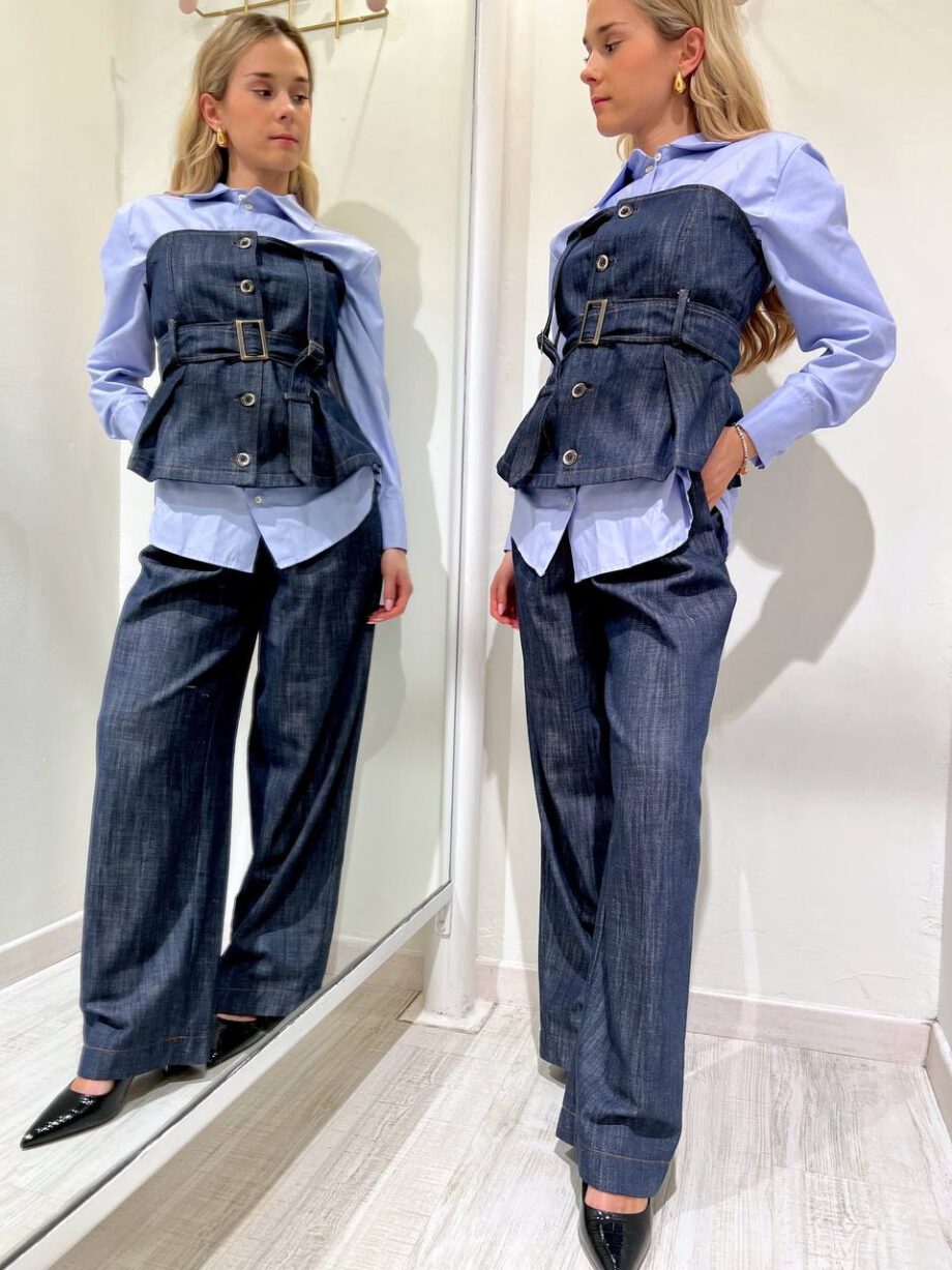 Shop Online Camicia azzurra con corpetto jeans Souvenir