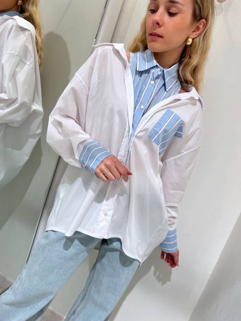 Shop Online Camicia bianca e azzurra con cut out HaveOne