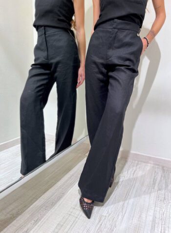 Shop Online Pantalone palazzo nero in lino Souvenir